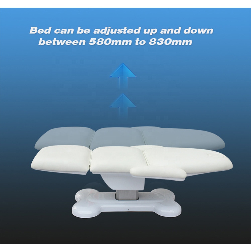 طاولة تدليك كهربائية بيضاء قابلة للتعديل للرفع وسرير تجميل للوجه