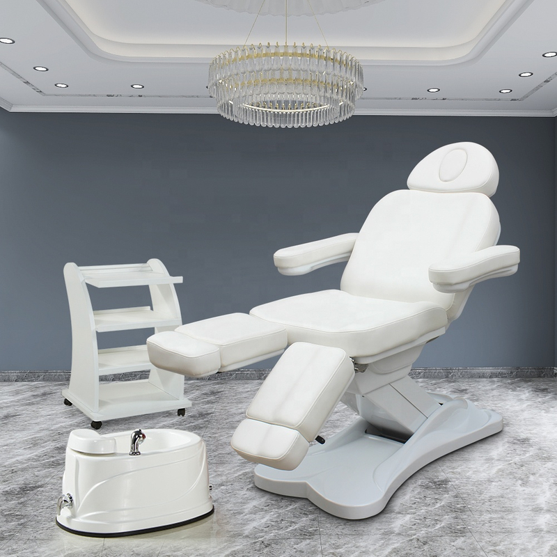 كرسي تدليك كهربائي أبيض قابل للتعديل وسرير وجه علاج الأرجل وشم باديكير كرسي