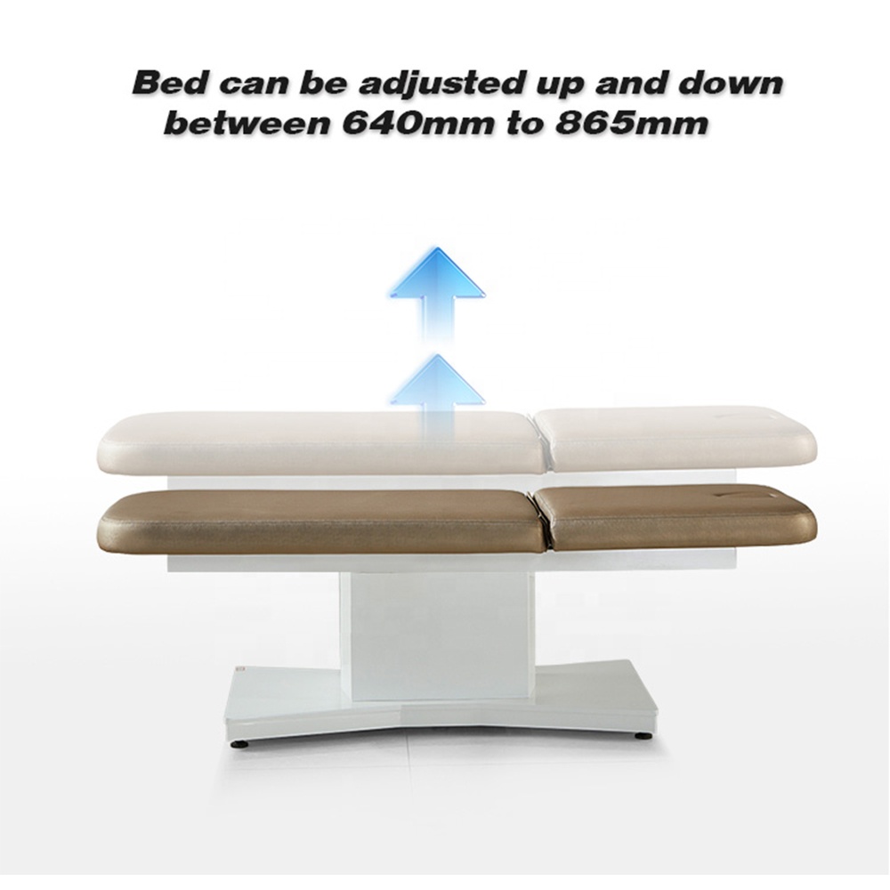 طاولة تدليك كهربائية ذهبية عالية قابلة للتعديل وسرير تجميل للوجه
