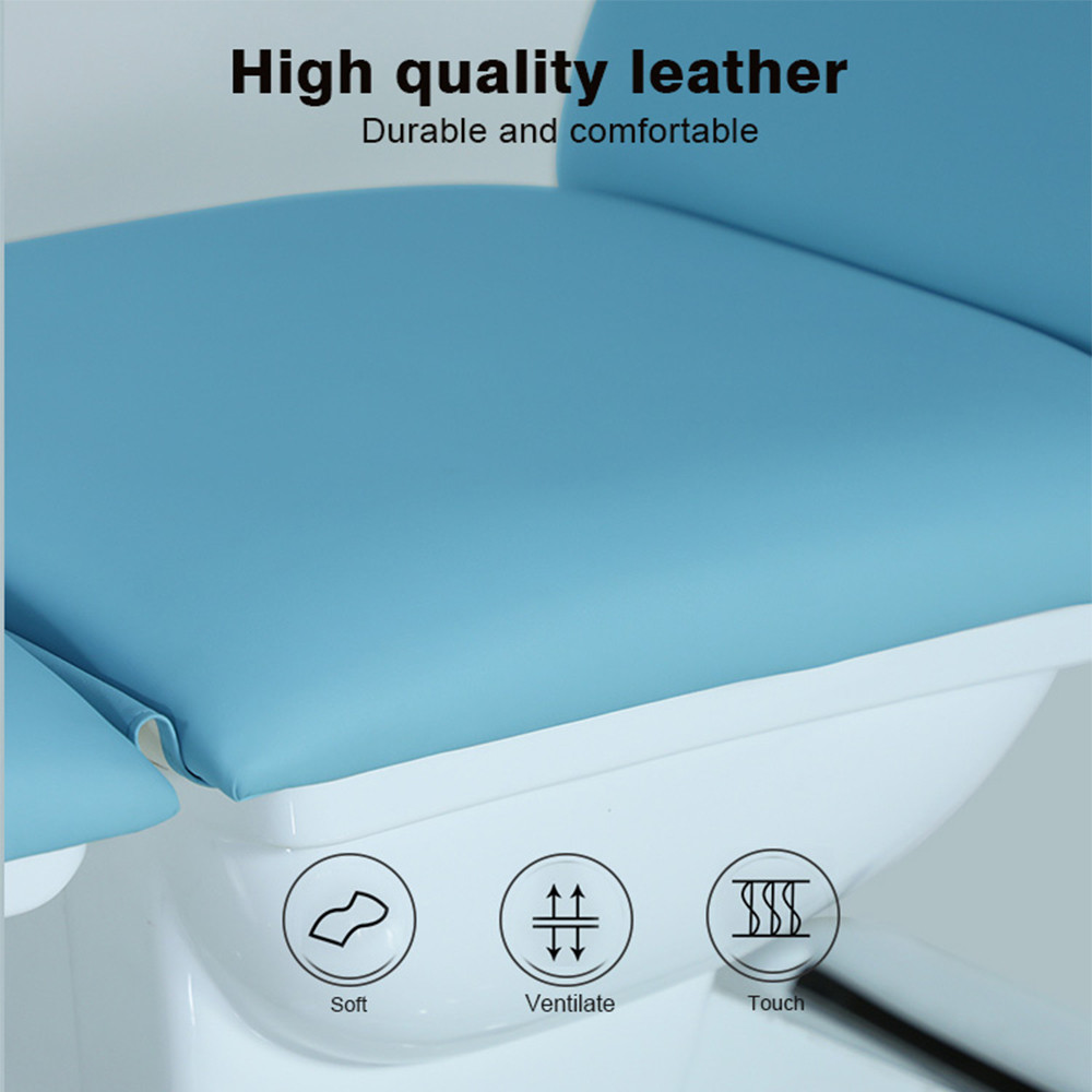 طاولة تدليك كهربائية حديثة باللون الأزرق وسرير وجه مع فتحة للوجه