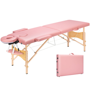 طاولة تدليك خشبية قابلة للطي باللون الوردي، سرير تجميل محمول